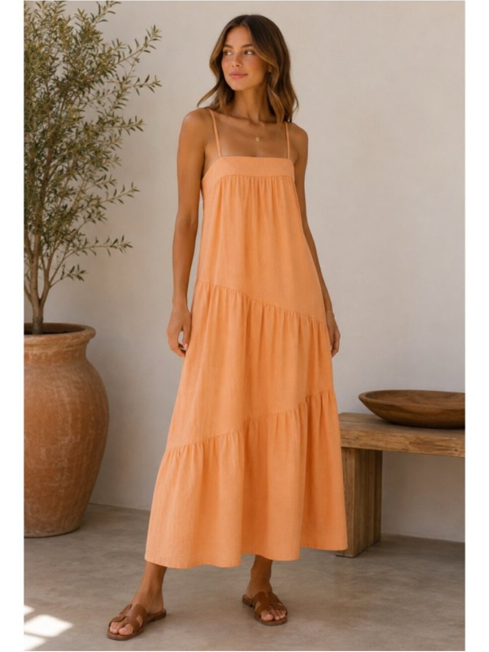 NWT ABERCROMBIE & FITCH Linen-Blend Cottage Asymmetrical Tiered Maxi Dress L